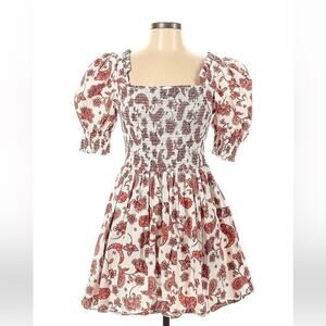 Everlily paisley patterned white and red puffed sleeve smocked milkmaid dress, L